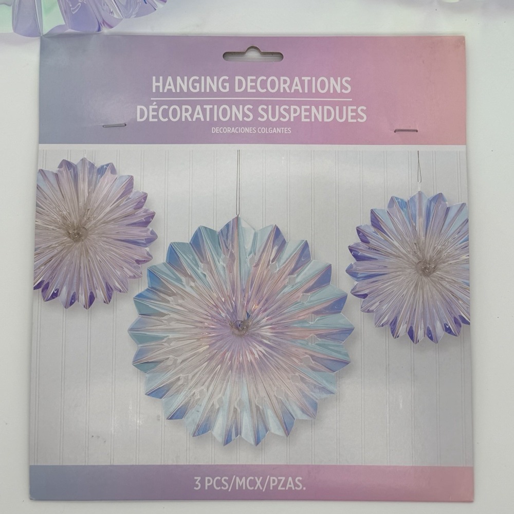 "Iridescent Hanging Party Decorations 3 PCS Paper Fans for Wedding Baby Shower"